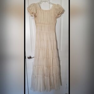 Soft Cream Tiered Maxi Dress with Puff Sleeves